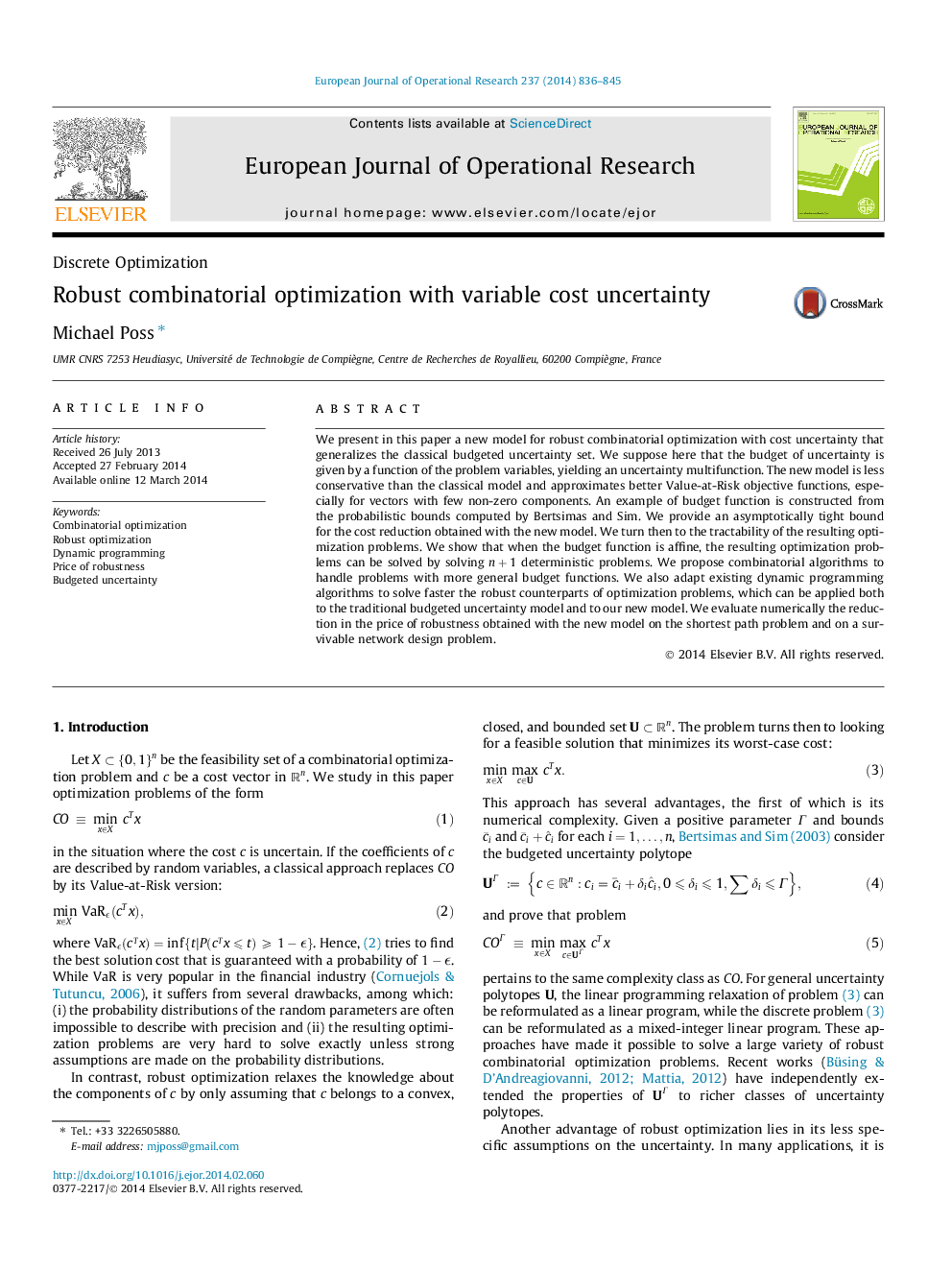 Robust combinatorial optimization with variable cost uncertainty