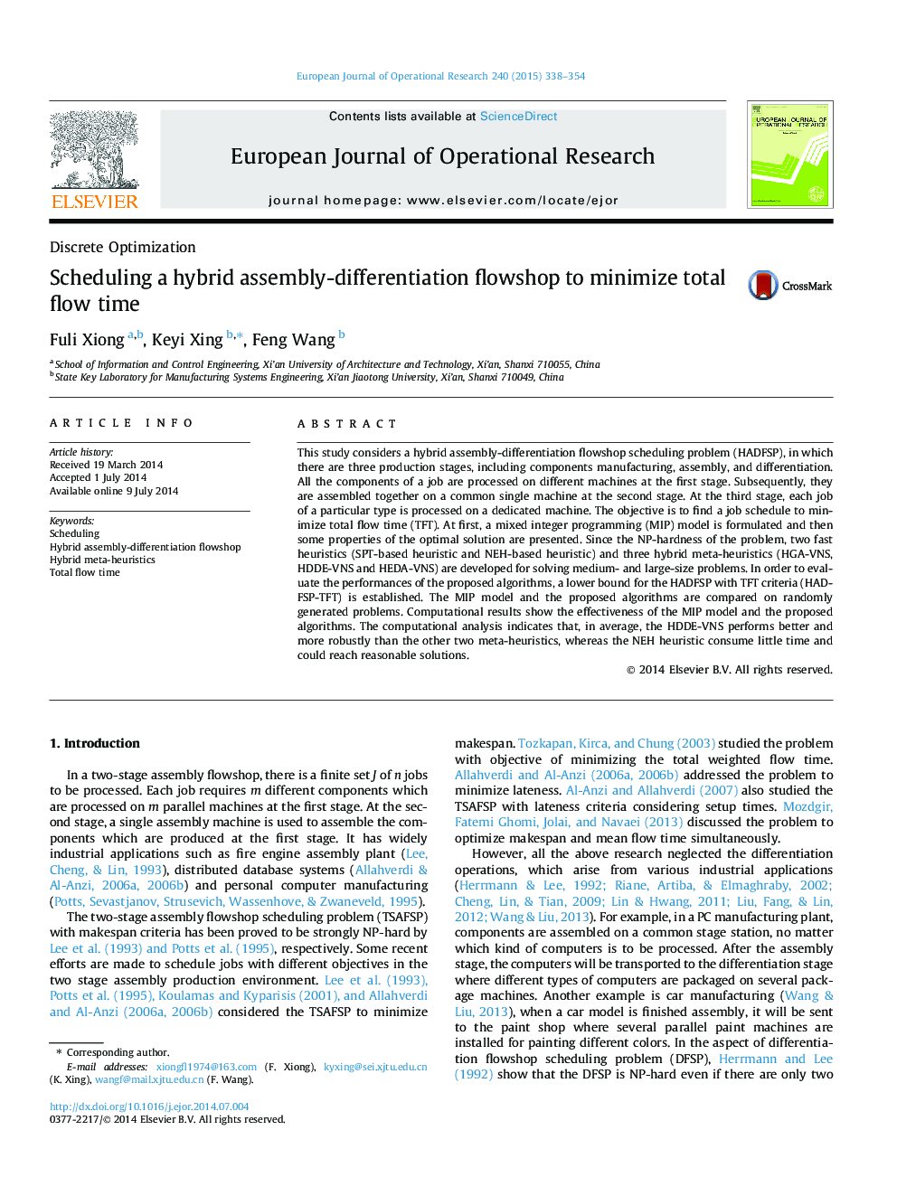 Scheduling a hybrid assembly-differentiation flowshop to minimize total flow time