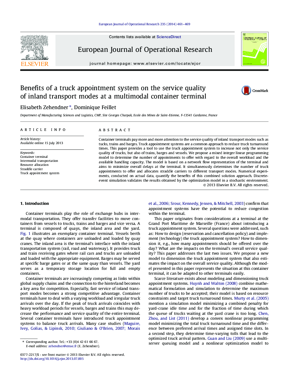 Benefits of a truck appointment system on the service quality of inland transport modes at a multimodal container terminal