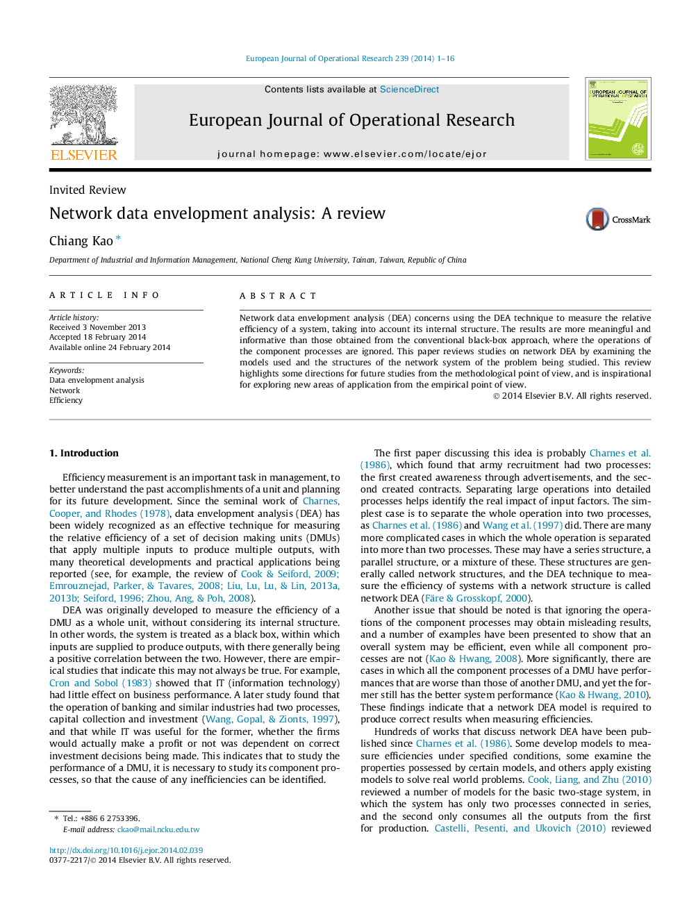 Network data envelopment analysis: A review