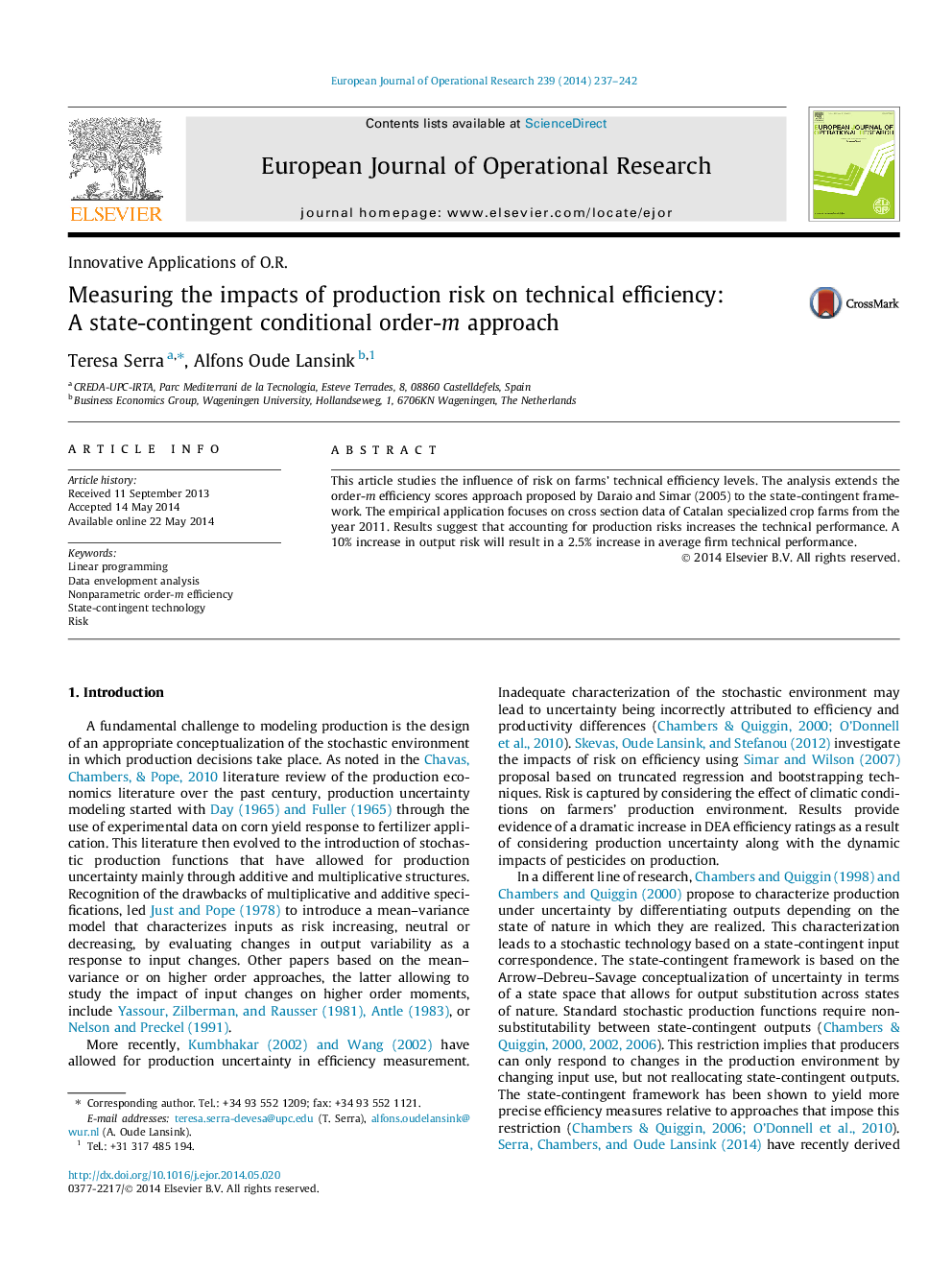 Measuring the impacts of production risk on technical efficiency: A state-contingent conditional order-m approach