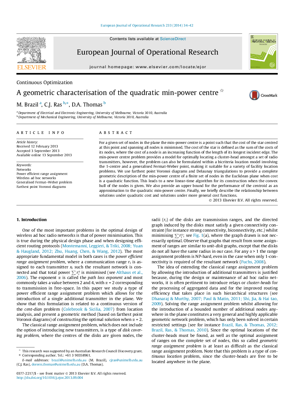 A geometric characterisation of the quadratic min-power centre 