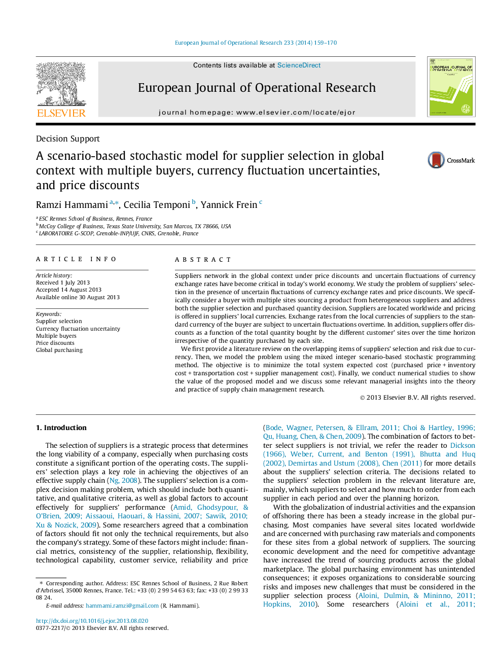 A scenario-based stochastic model for supplier selection in global context with multiple buyers, currency fluctuation uncertainties, and price discounts