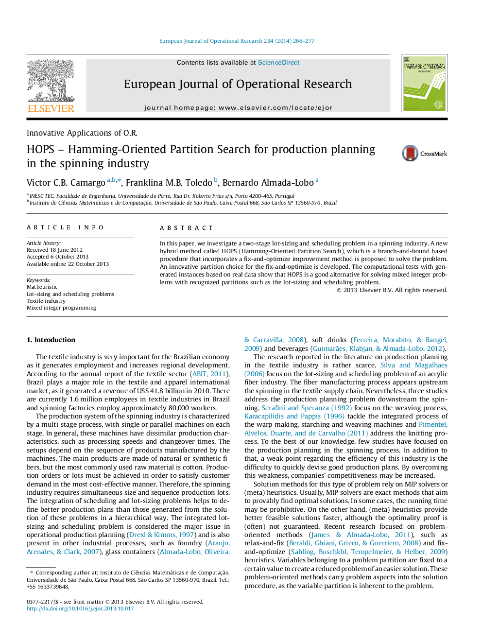 HOPS – Hamming-Oriented Partition Search for production planning in the spinning industry