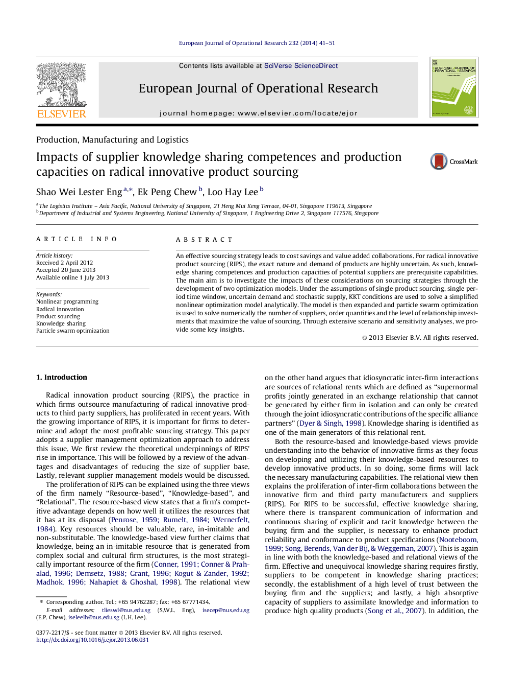 Impacts of supplier knowledge sharing competences and production capacities on radical innovative product sourcing