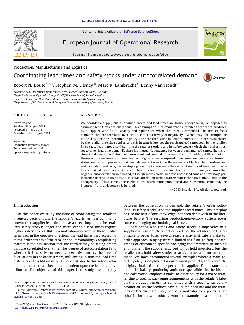 Coordinating lead times and safety stocks under autocorrelated demand