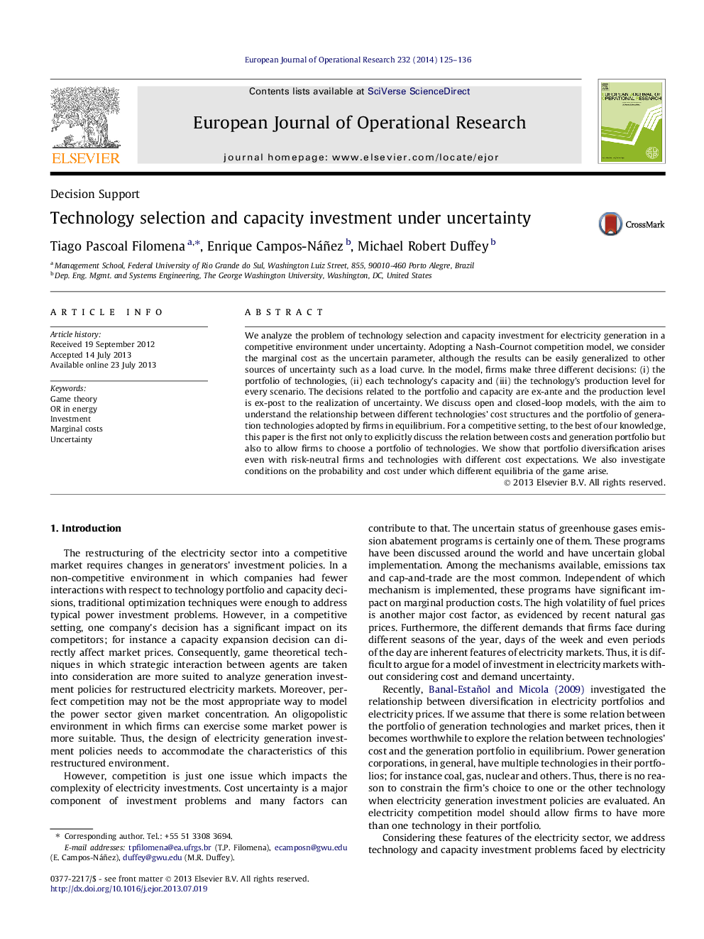 Technology selection and capacity investment under uncertainty