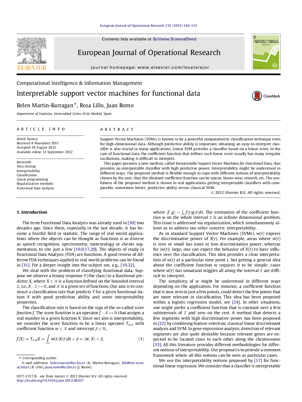 Interpretable support vector machines for functional data