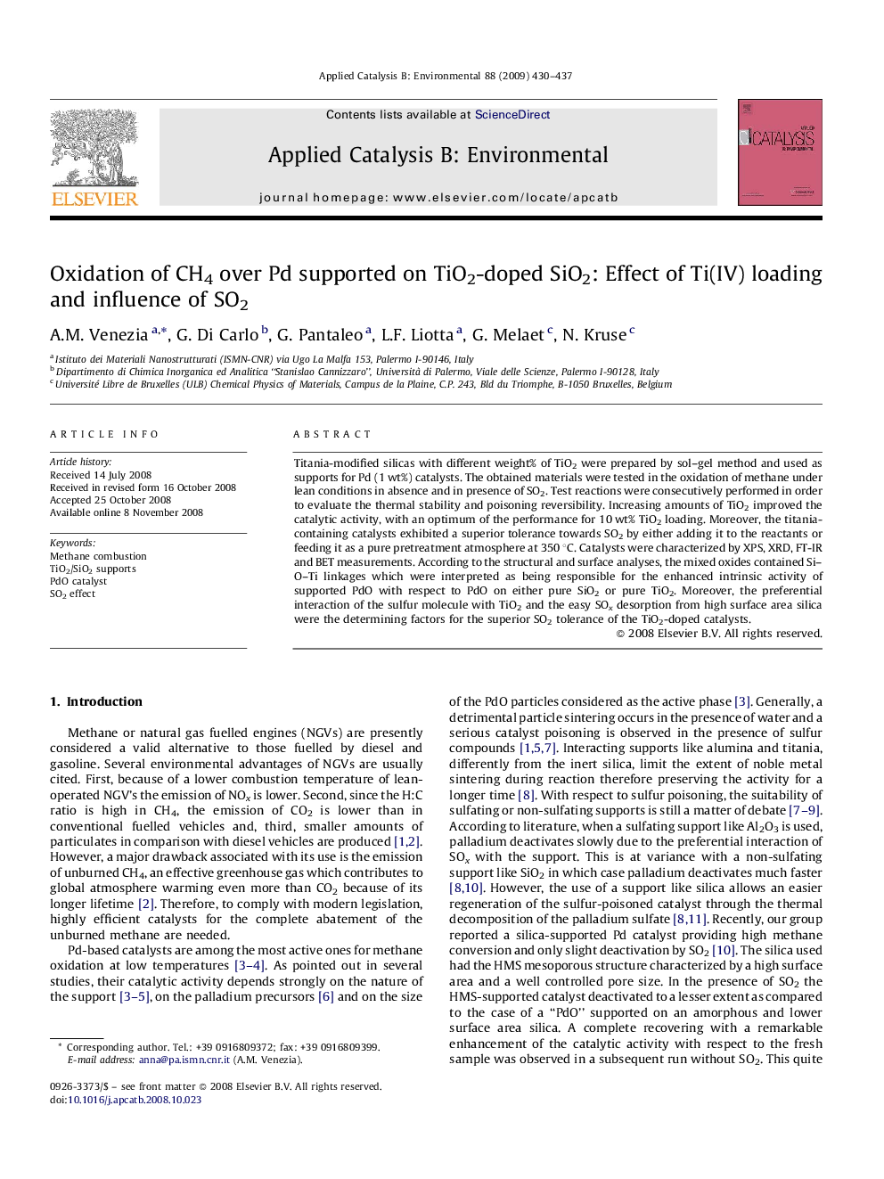 Oxidation of CH4 over Pd supported on TiO2-doped SiO2: Effect of Ti(IV) loading and influence of SO2