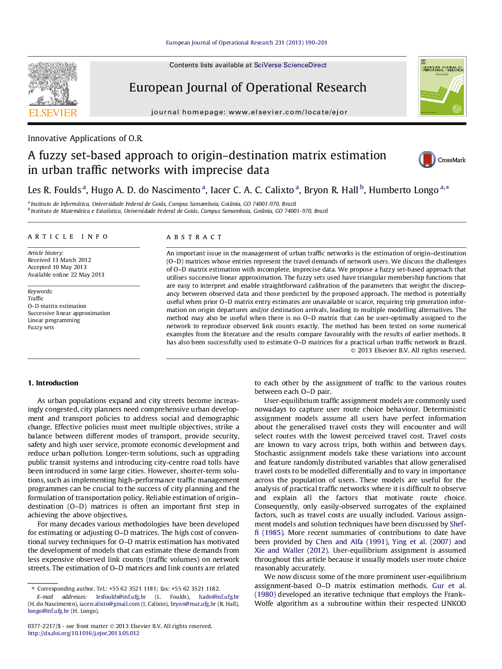 A fuzzy set-based approach to origin–destination matrix estimation in urban traffic networks with imprecise data