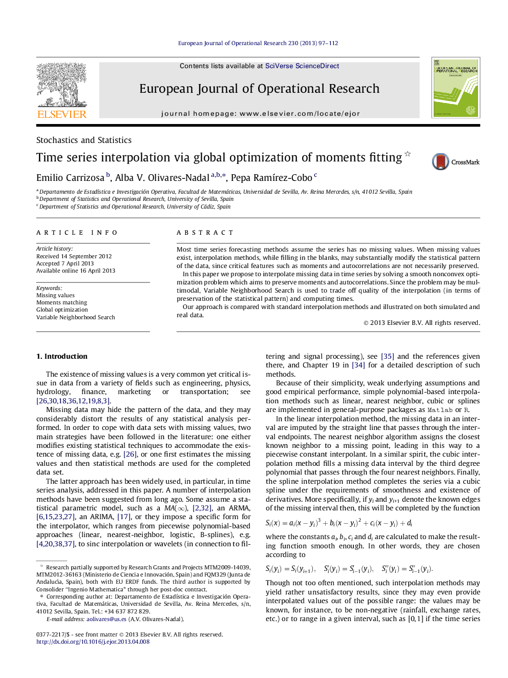 Time series interpolation via global optimization of moments fitting 