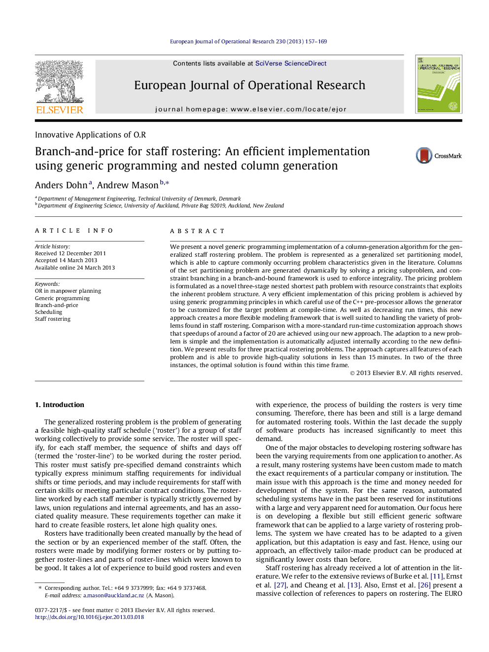 Branch-and-price for staff rostering: An efficient implementation using generic programming and nested column generation