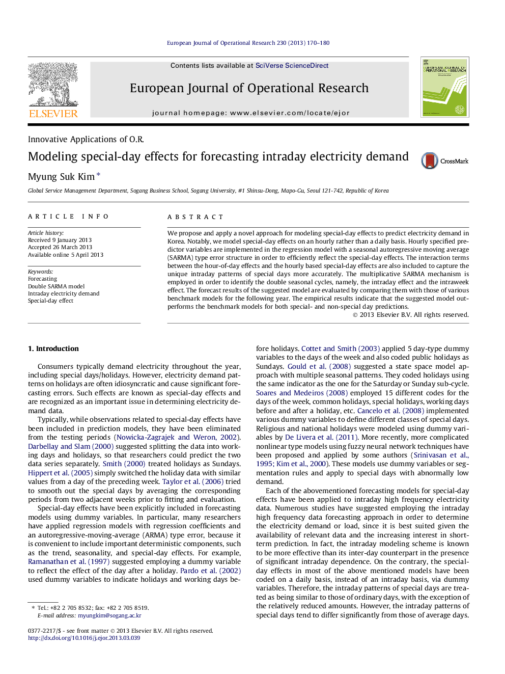 Modeling special-day effects for forecasting intraday electricity demand