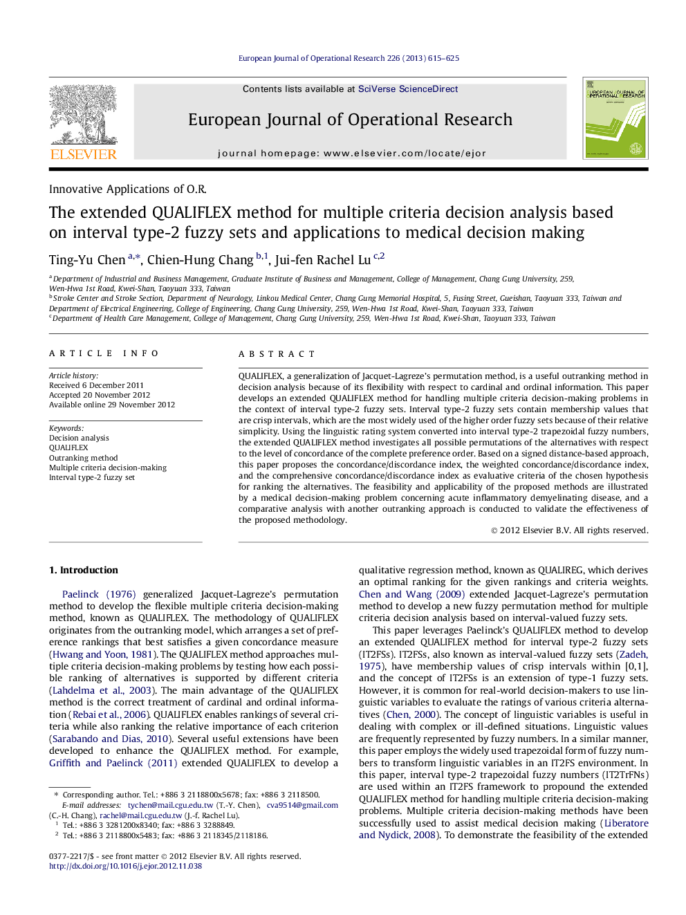 The extended QUALIFLEX method for multiple criteria decision analysis based on interval type-2 fuzzy sets and applications to medical decision making