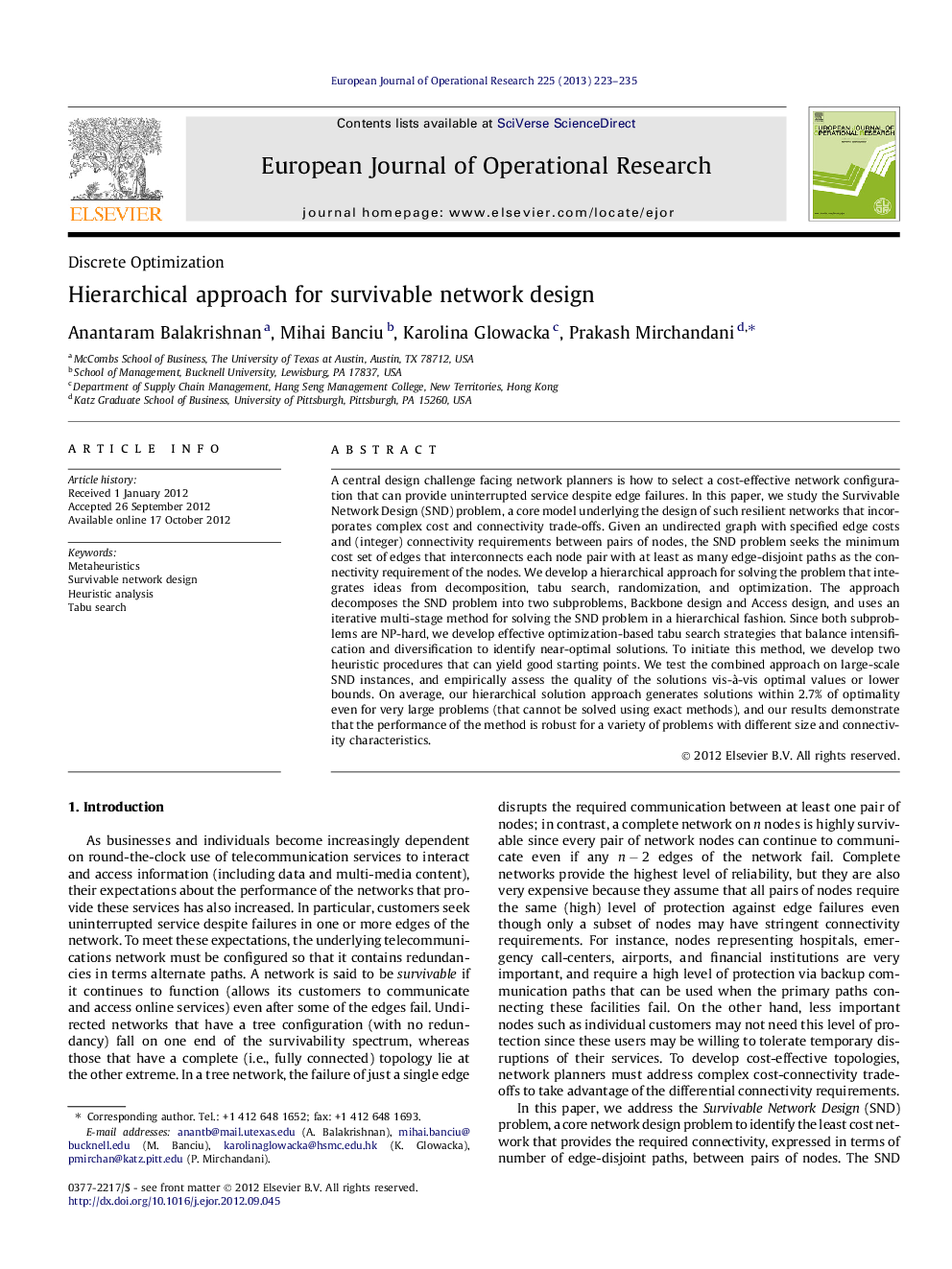 Hierarchical approach for survivable network design