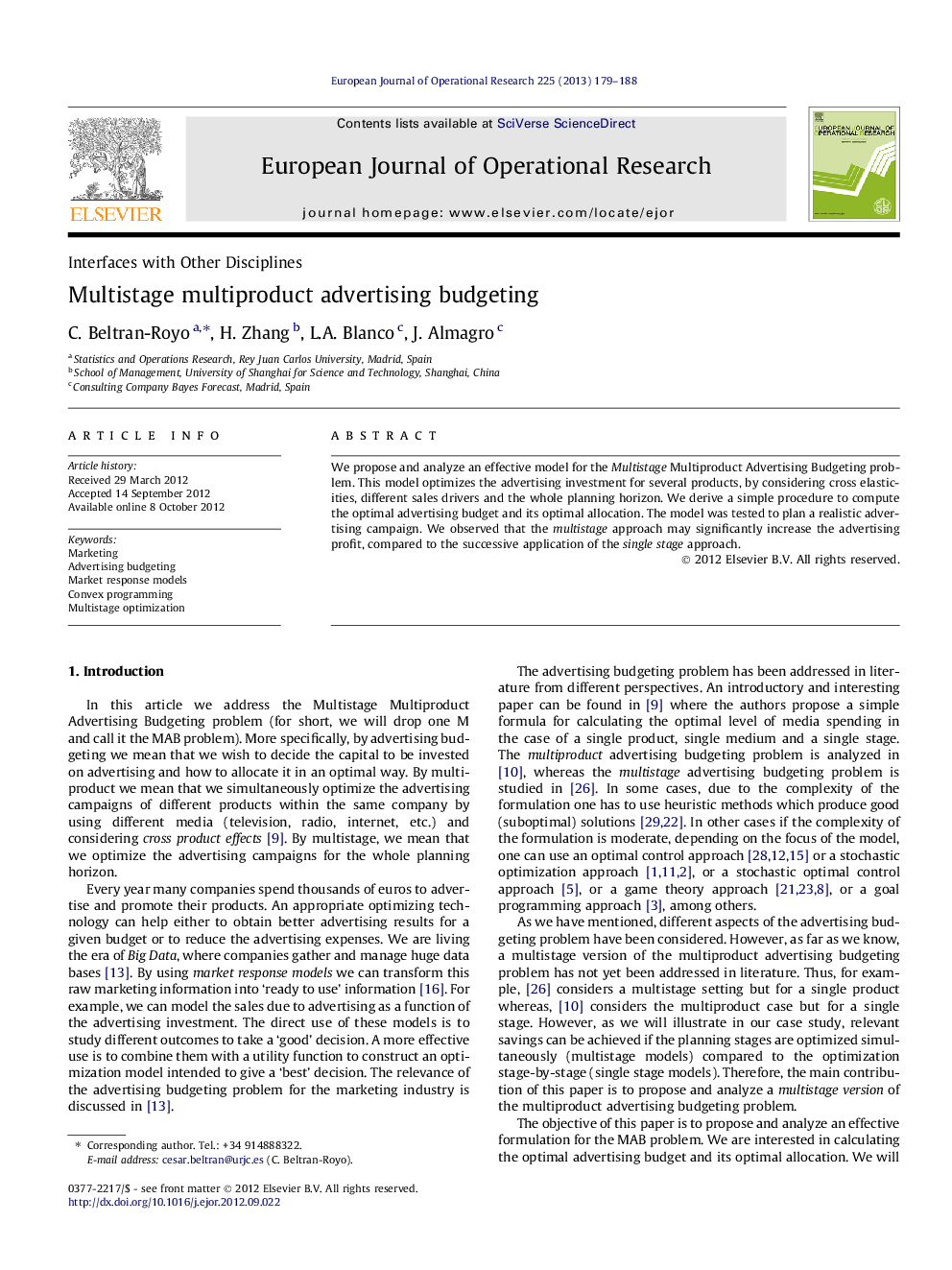 Multistage multiproduct advertising budgeting