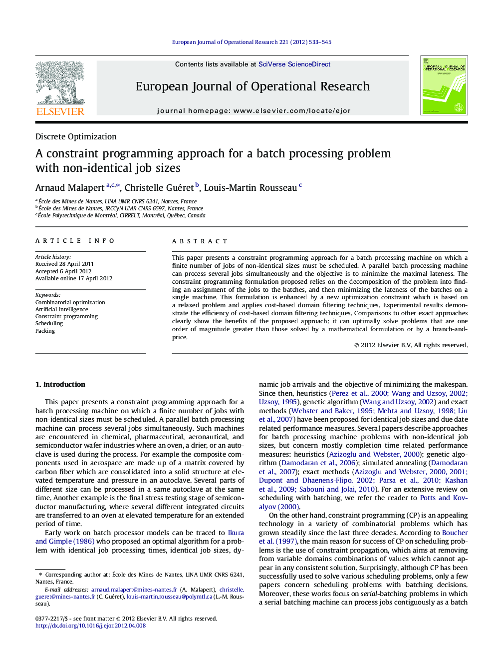 A constraint programming approach for a batch processing problem with non-identical job sizes