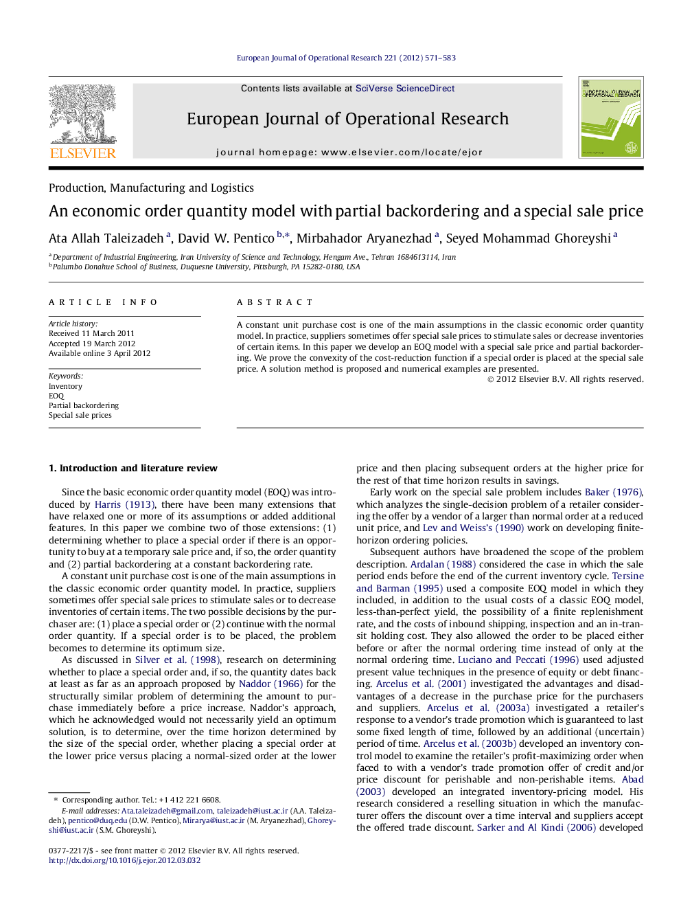 An economic order quantity model with partial backordering and a special sale price