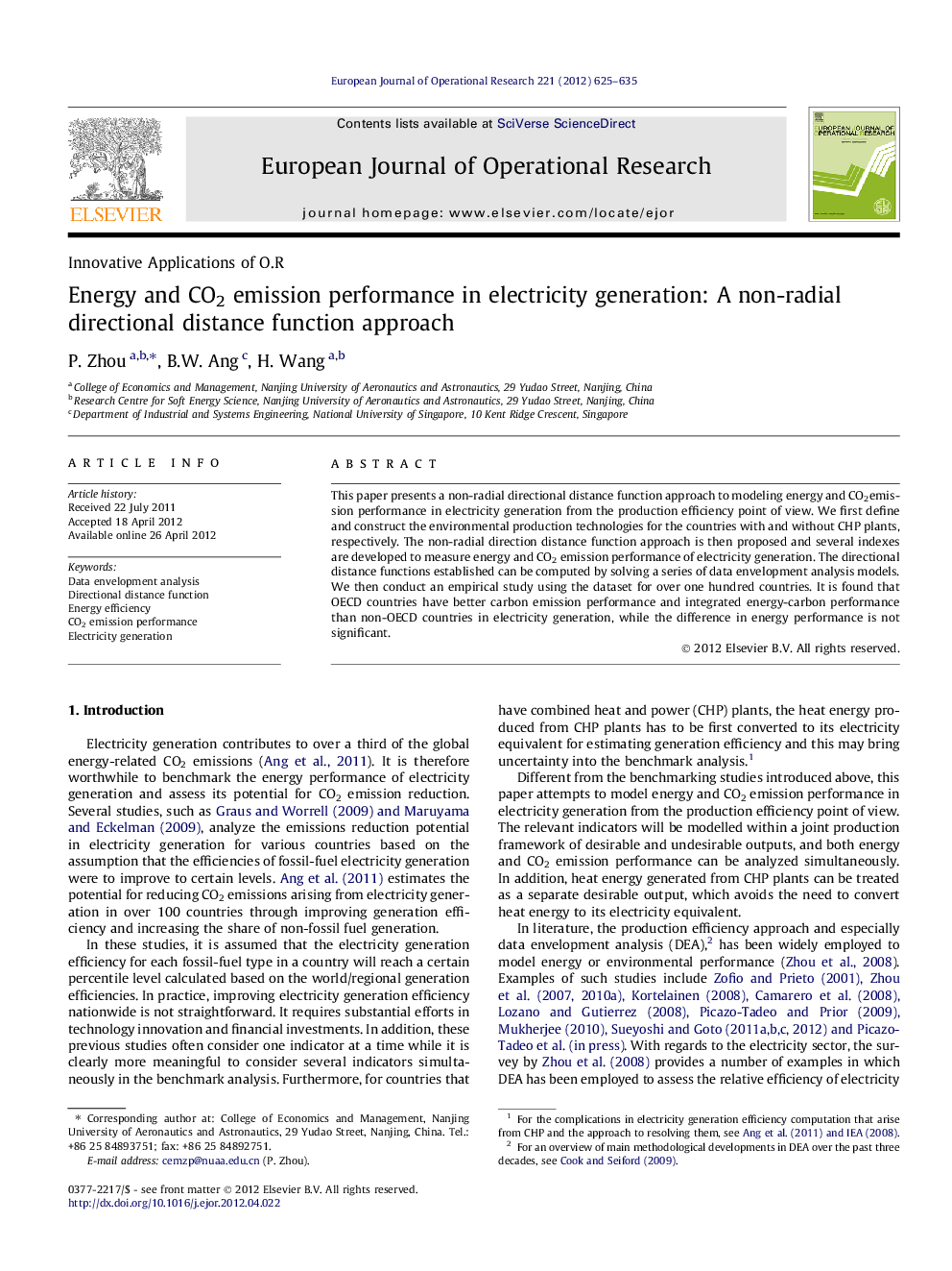 Energy and CO2 emission performance in electricity generation: A non-radial directional distance function approach