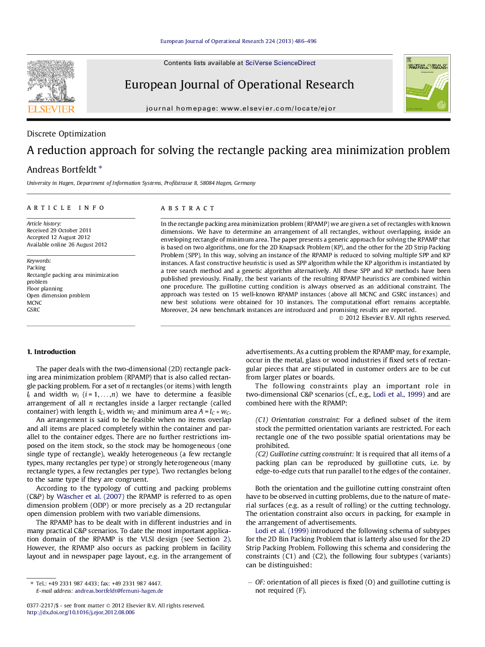 A reduction approach for solving the rectangle packing area minimization problem