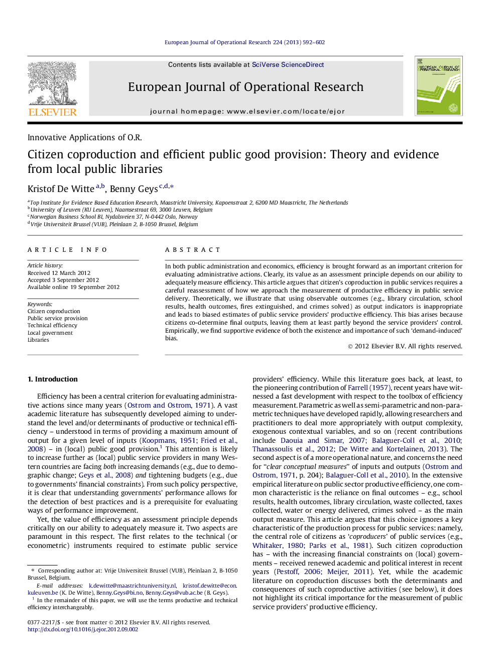 Citizen coproduction and efficient public good provision: Theory and evidence from local public libraries