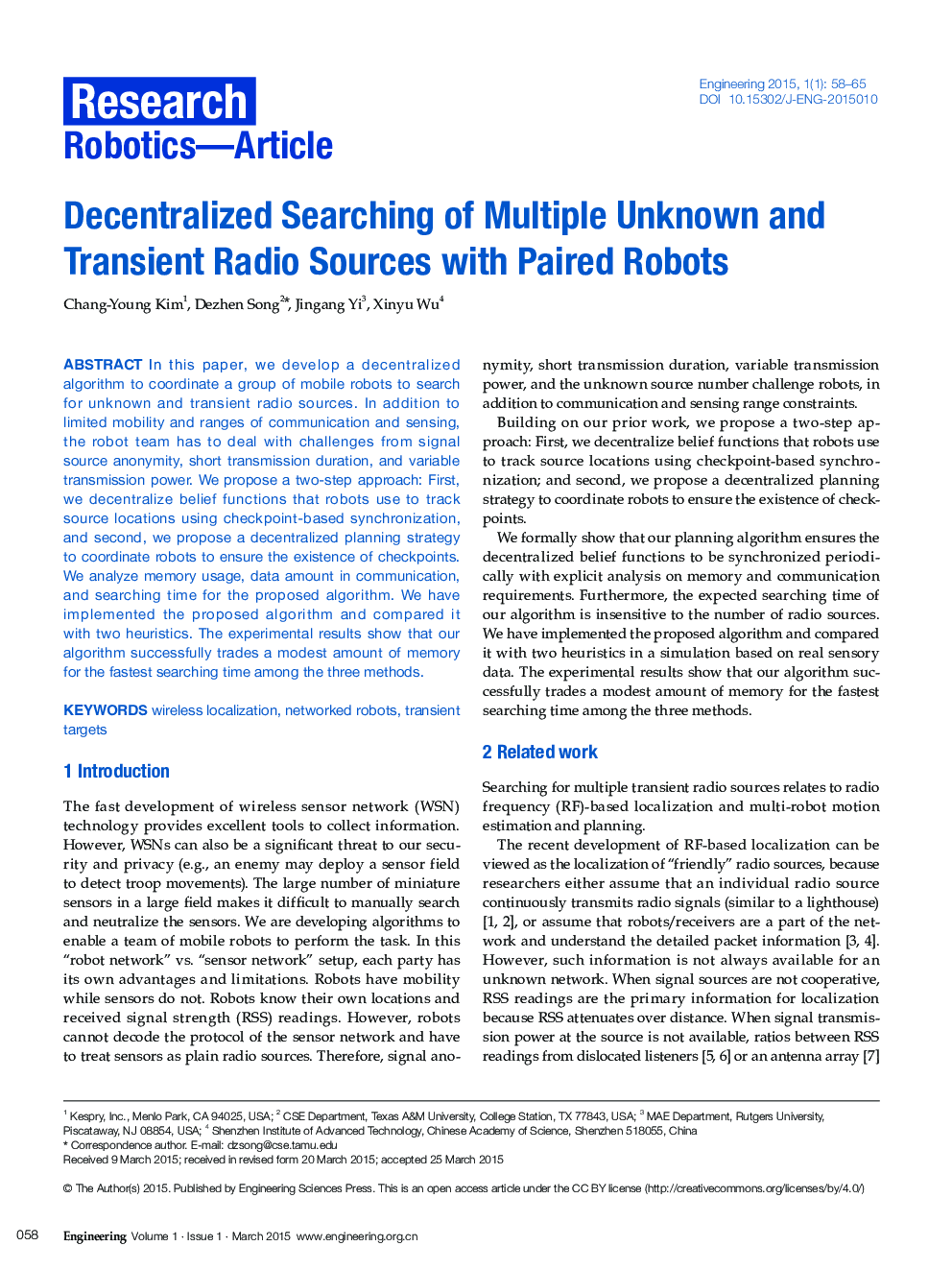 Decentralized Searching of Multiple Unknown and Transient Radio Sources with Paired Robots