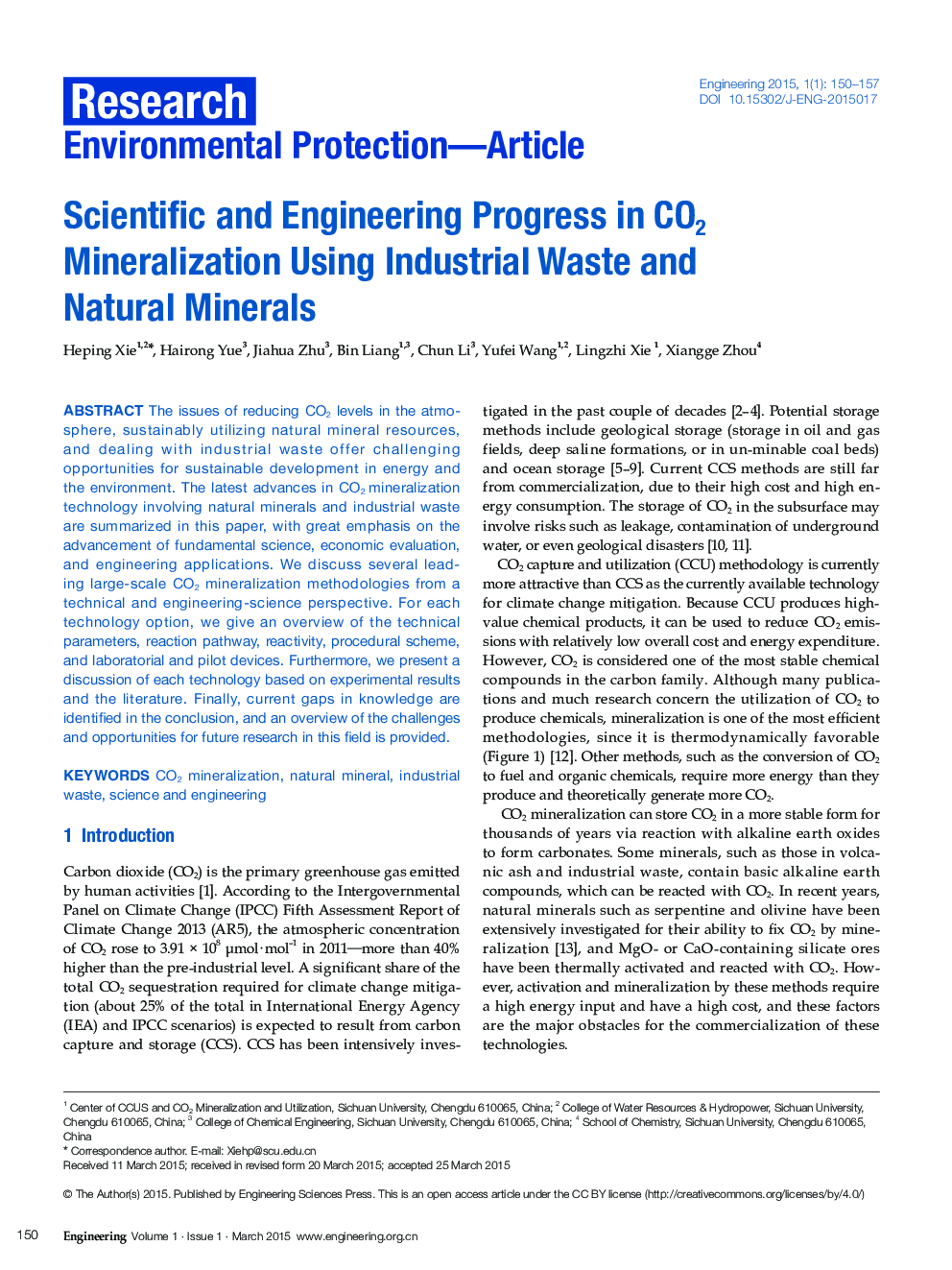 Scientific and Engineering Progress in CO2 Mineralization Using Industrial Waste and Natural Minerals