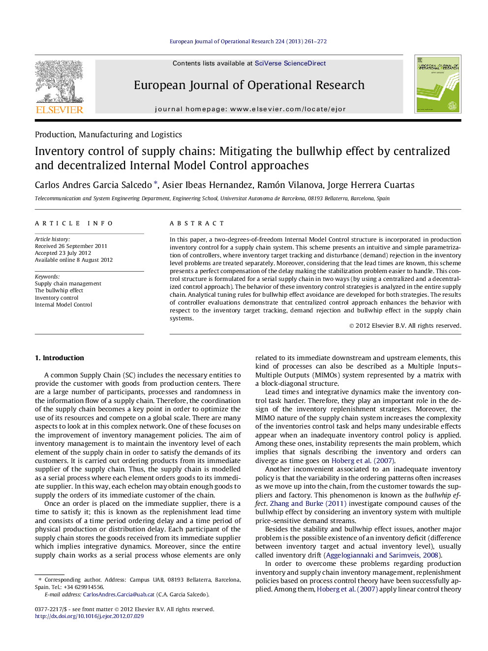 Inventory control of supply chains: Mitigating the bullwhip effect by centralized and decentralized Internal Model Control approaches