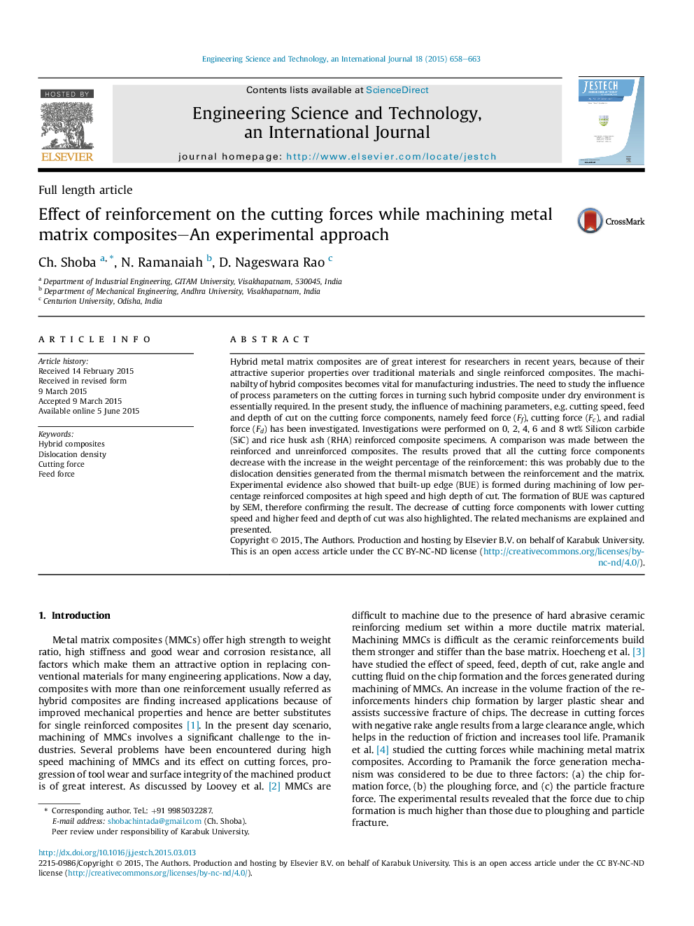 Effect of reinforcement on the cutting forces while machining metal matrix composites–An experimental approach 