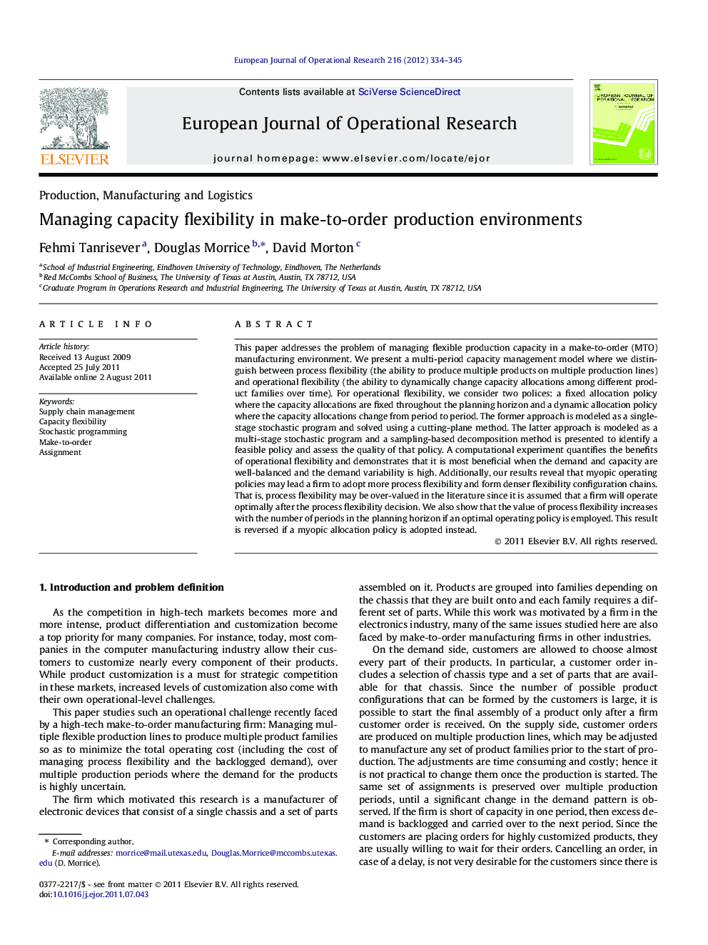 Managing capacity flexibility in make-to-order production environments