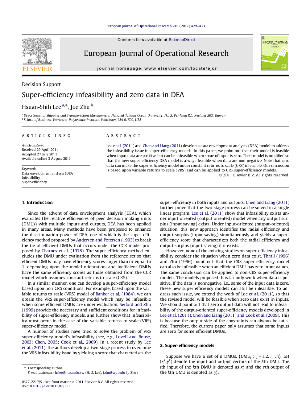 Super-efficiency infeasibility and zero data in DEA