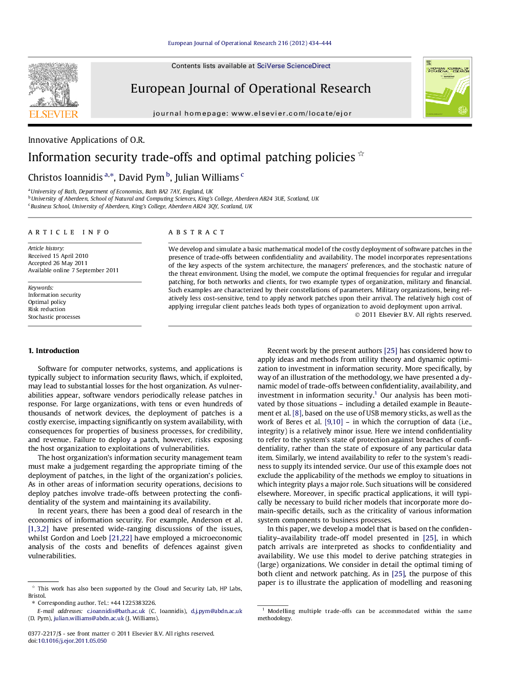 Information security trade-offs and optimal patching policies 