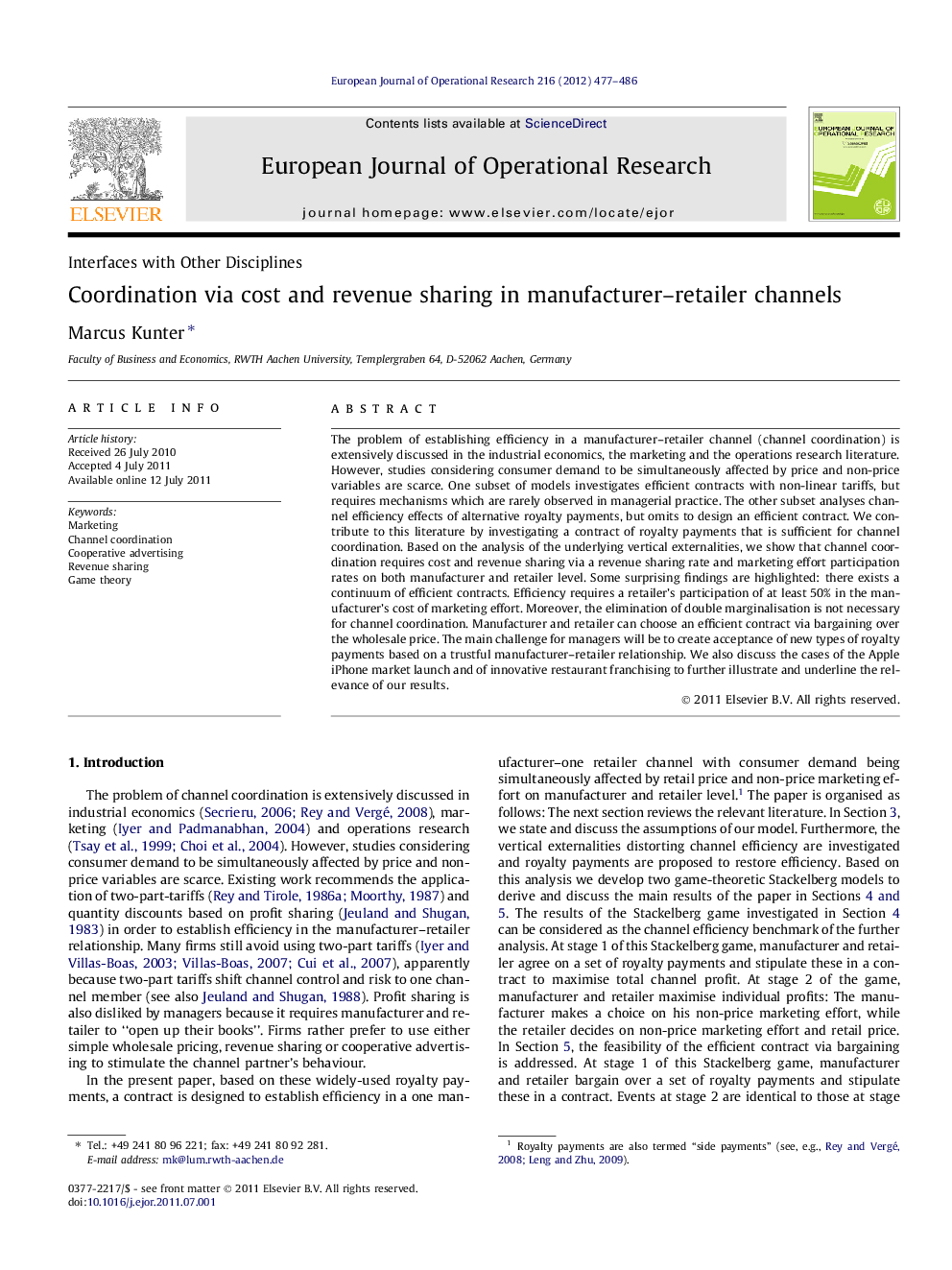 Coordination via cost and revenue sharing in manufacturer–retailer channels