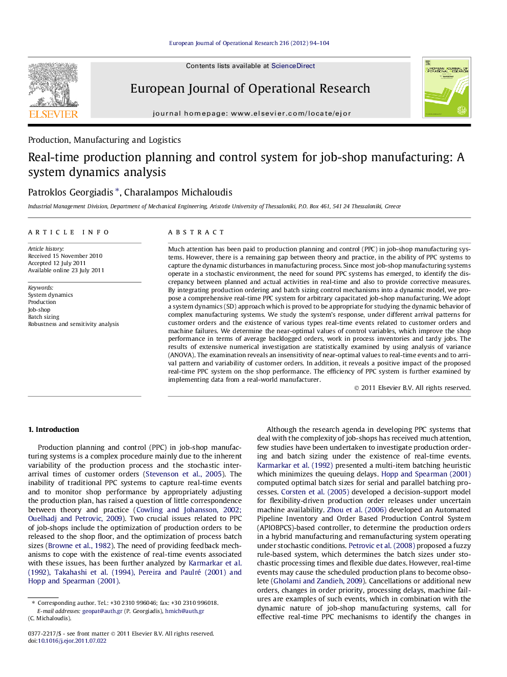 Real-time production planning and control system for job-shop manufacturing: A system dynamics analysis