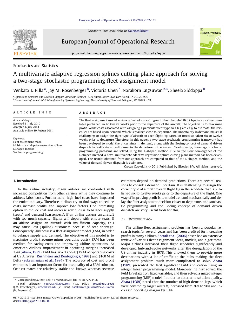 A multivariate adaptive regression splines cutting plane approach for solving a two-stage stochastic programming fleet assignment model