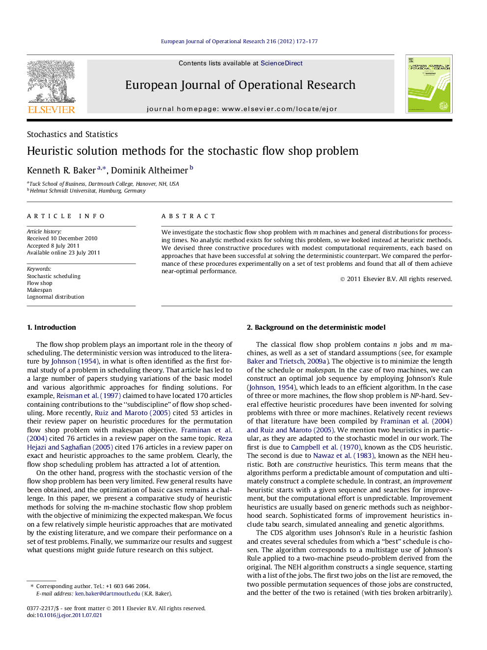 Heuristic solution methods for the stochastic flow shop problem