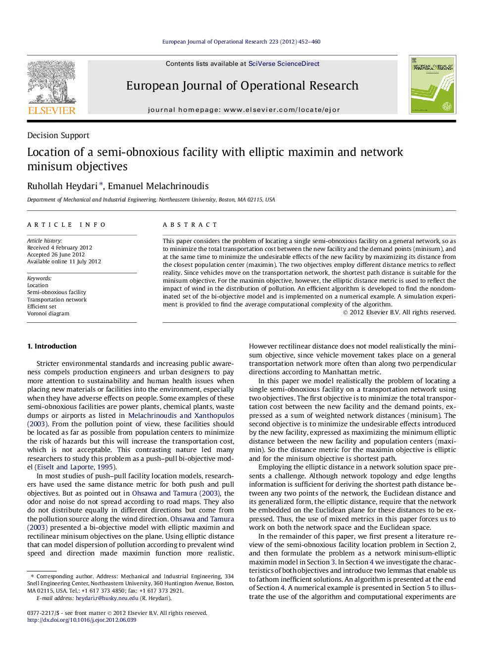 Location of a semi-obnoxious facility with elliptic maximin and network minisum objectives