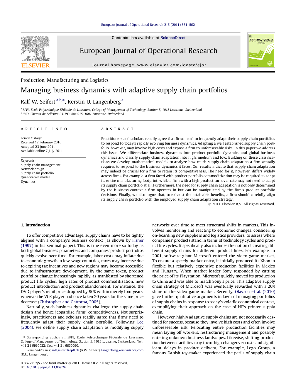 Managing business dynamics with adaptive supply chain portfolios