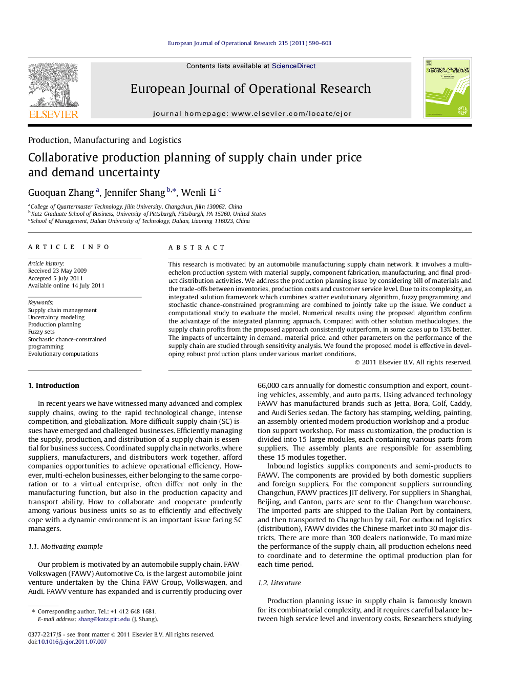 Collaborative production planning of supply chain under price and demand uncertainty