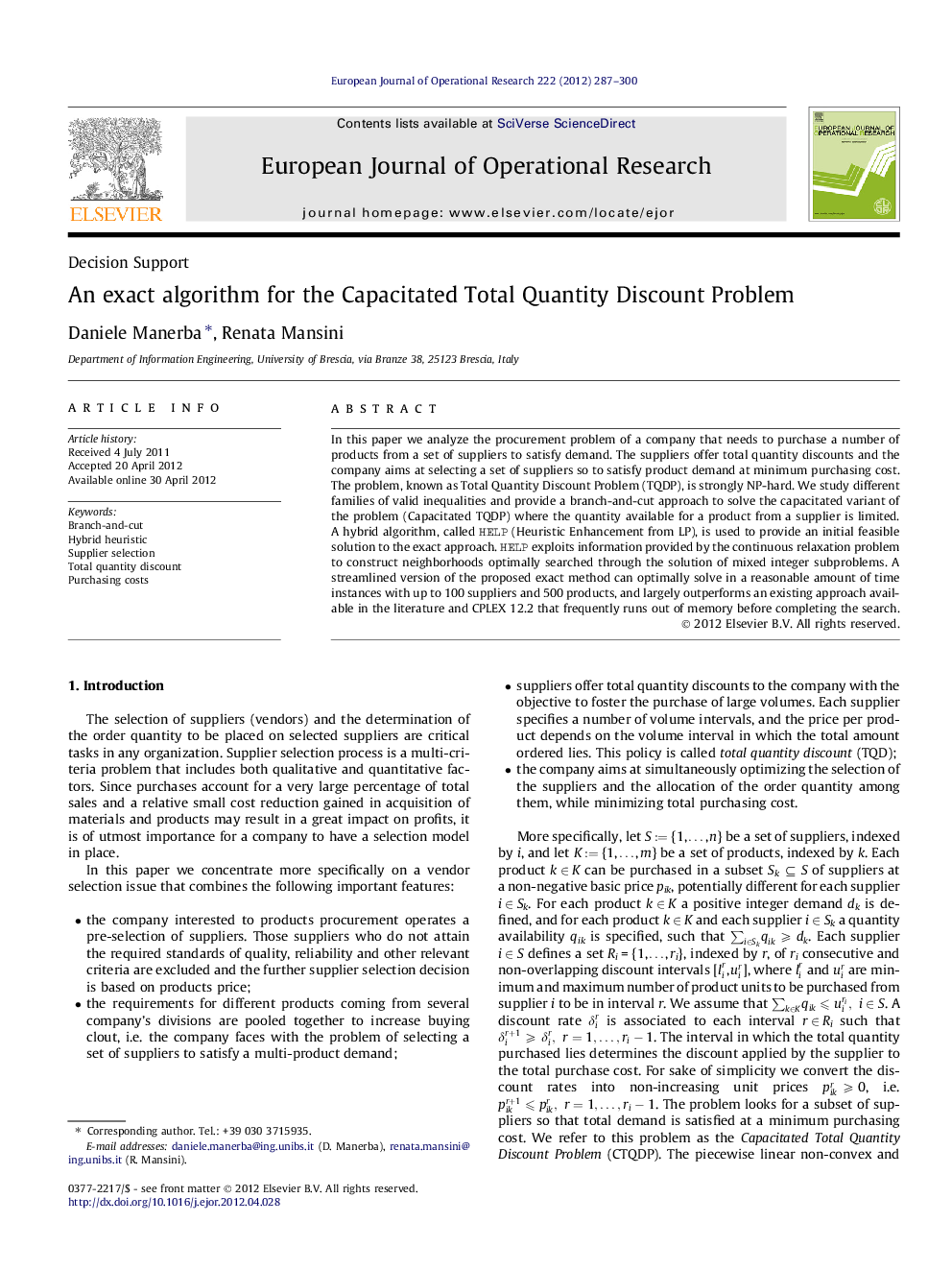 An exact algorithm for the Capacitated Total Quantity Discount Problem