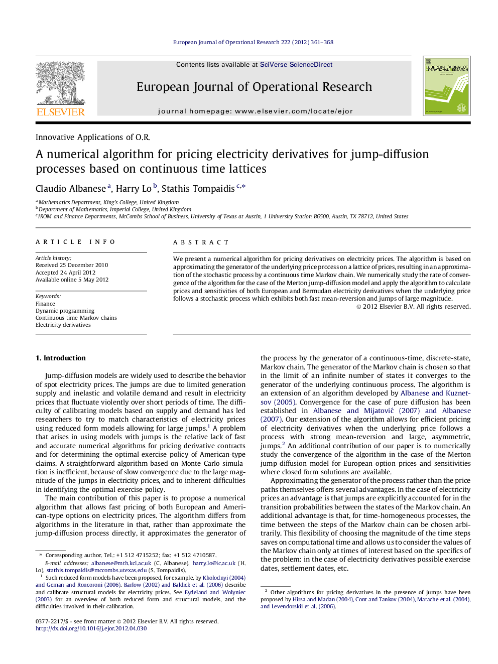 A numerical algorithm for pricing electricity derivatives for jump-diffusion processes based on continuous time lattices