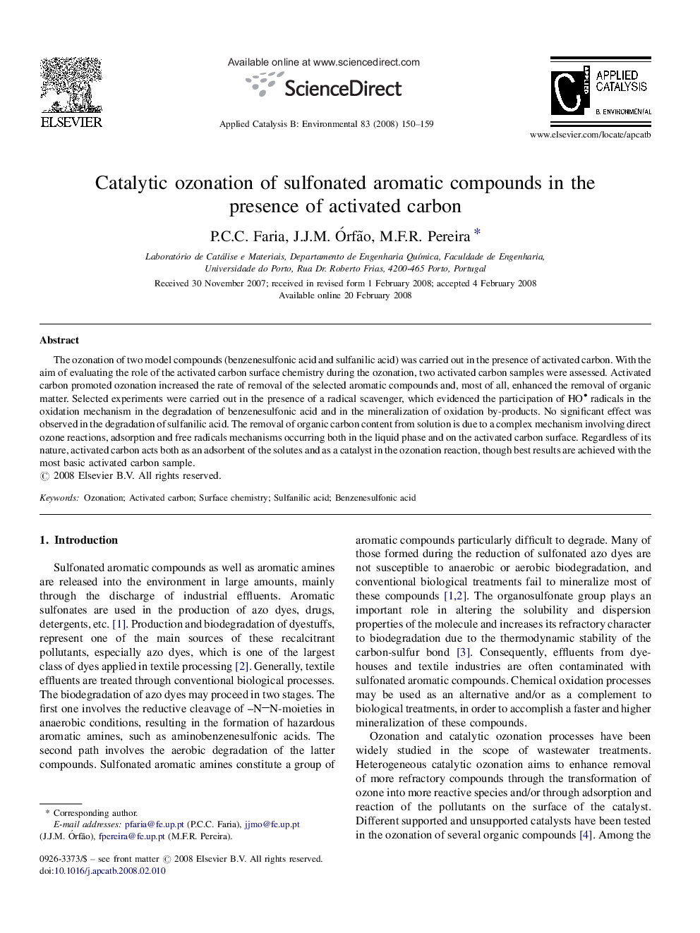 Catalytic ozonation of sulfonated aromatic compounds in the presence of activated carbon