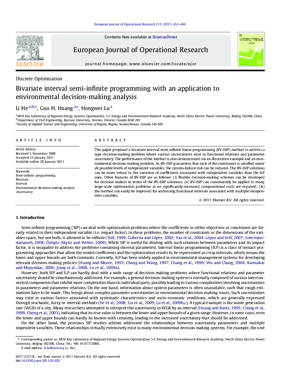 Bivariate interval semi-infinite programming with an application to environmental decision-making analysis