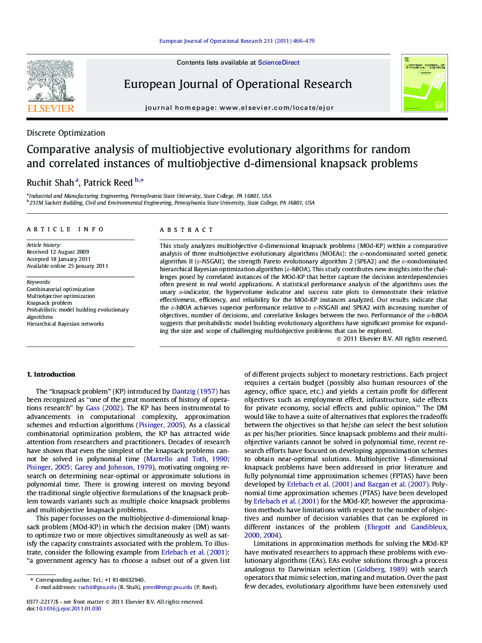 Comparative analysis of multiobjective evolutionary algorithms for random and correlated instances of multiobjective d-dimensional knapsack problems