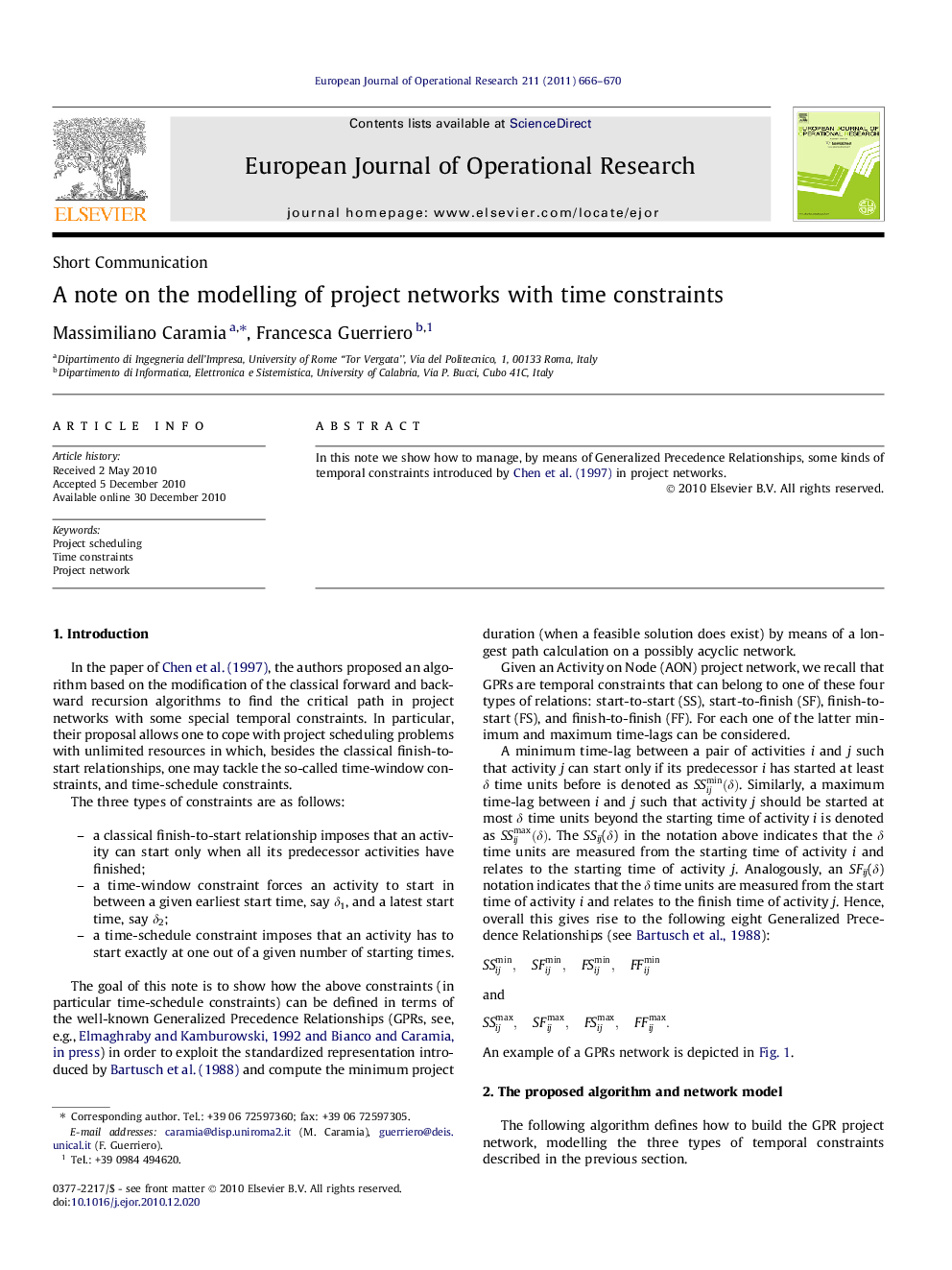 A note on the modelling of project networks with time constraints