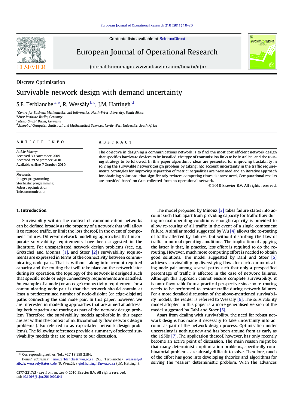 Survivable network design with demand uncertainty