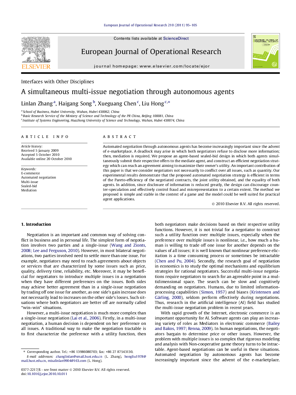 A simultaneous multi-issue negotiation through autonomous agents