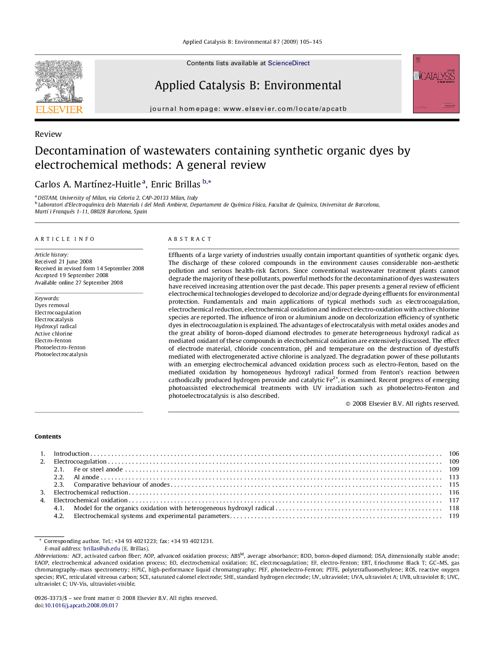 Decontamination of wastewaters containing synthetic organic dyes by electrochemical methods: A general review