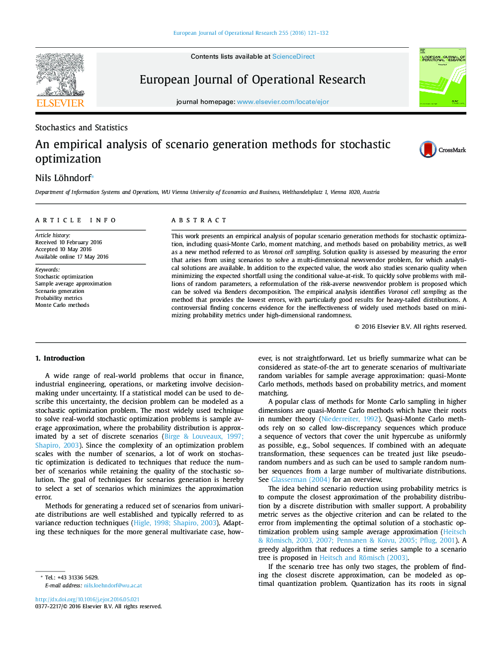 An empirical analysis of scenario generation methods for stochastic optimization