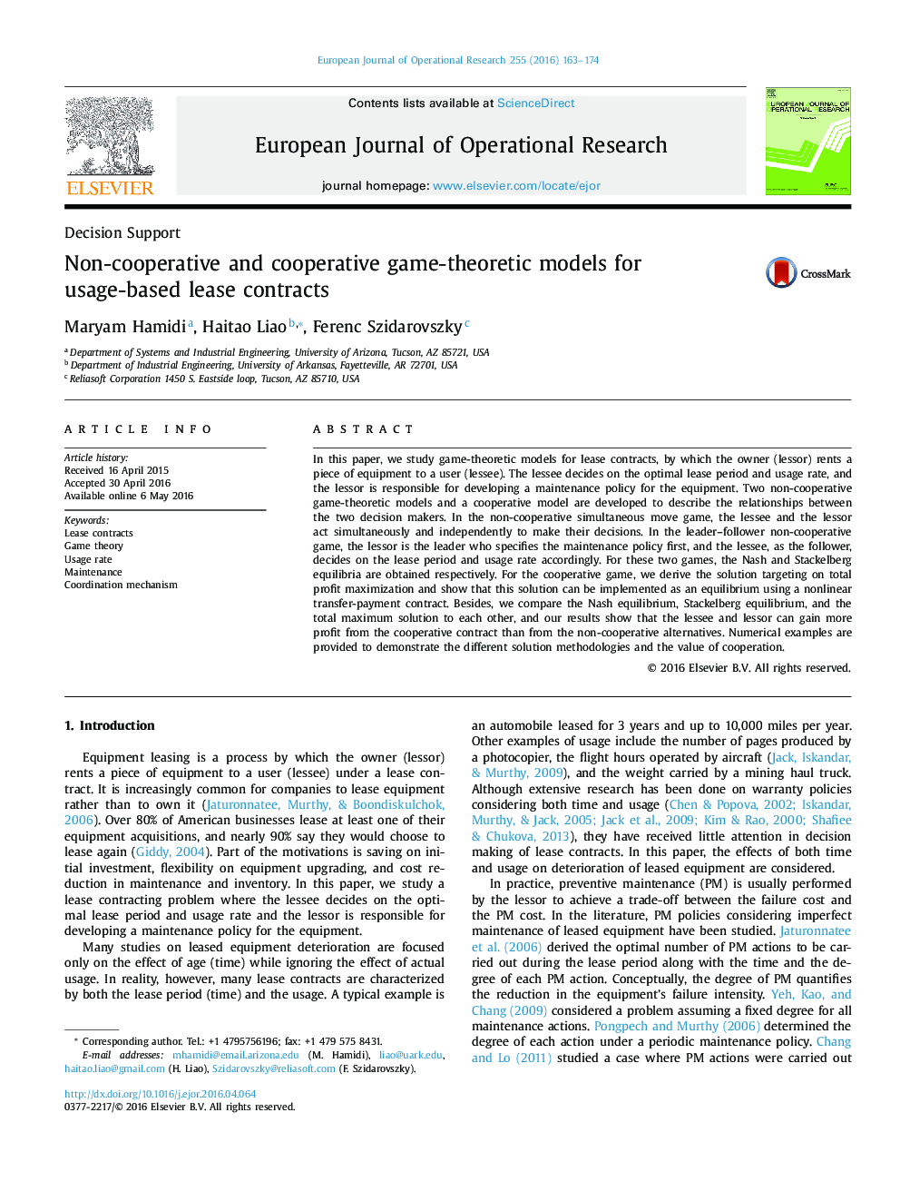 Non-cooperative and cooperative game-theoretic models for usage-based lease contracts